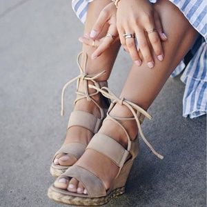 Frye Roberta Blush Ghillie Wedge Sandals